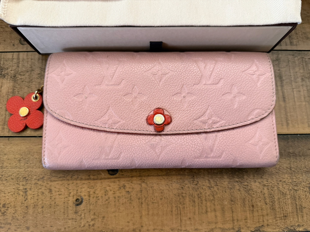 Louis Vuitton Pink Monogram Leather Long Wallet Flower Charm Floral Spain W/COA